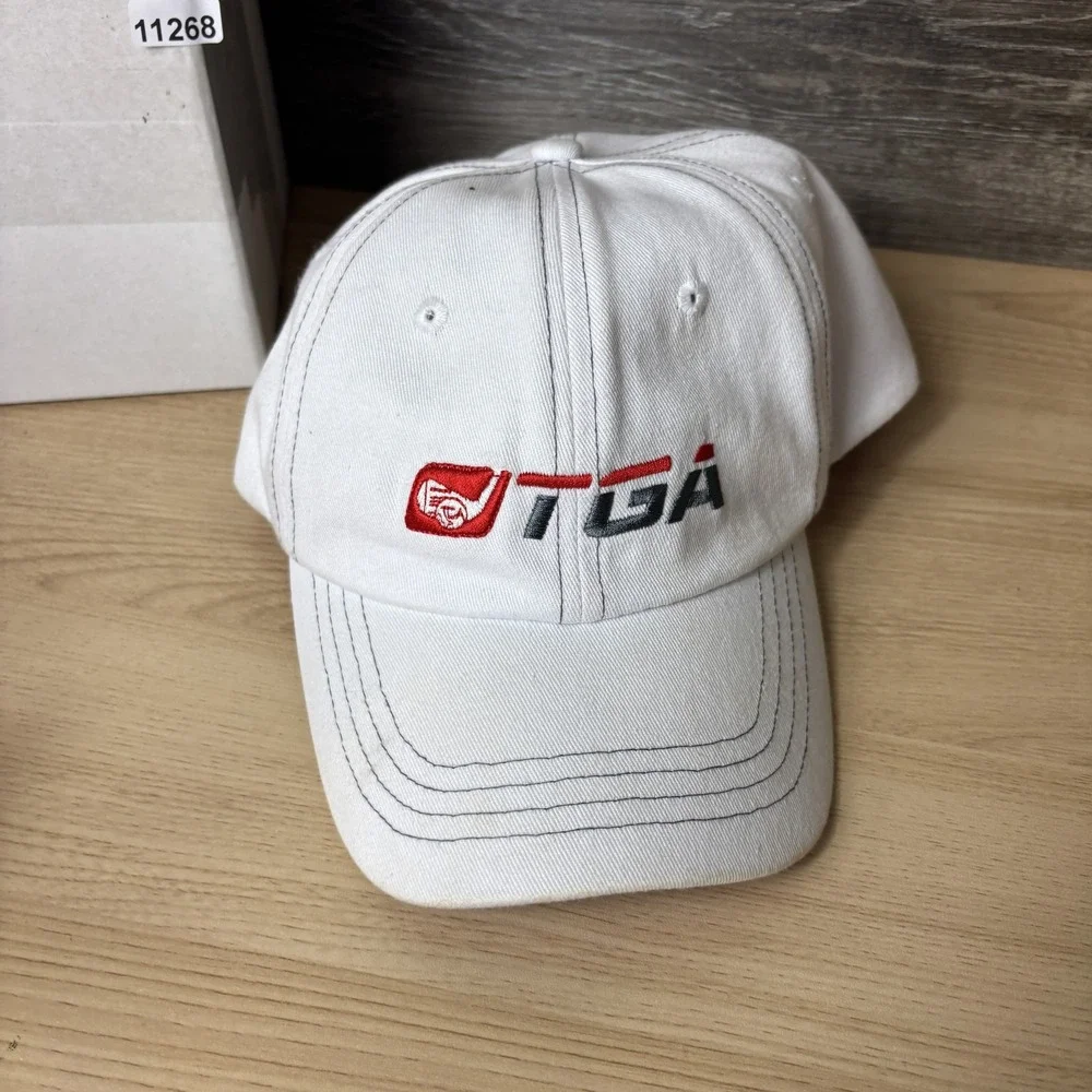 TGA Premier Golf Hat Cap Strap Back Mens White Red Golf Embroidered Adult Sports